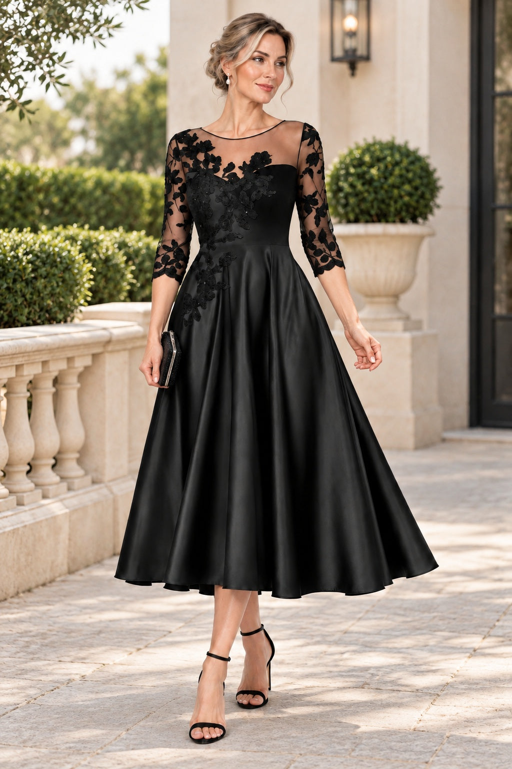 A-Line Tea Length Satin Mother of the Bride Dress CM0526