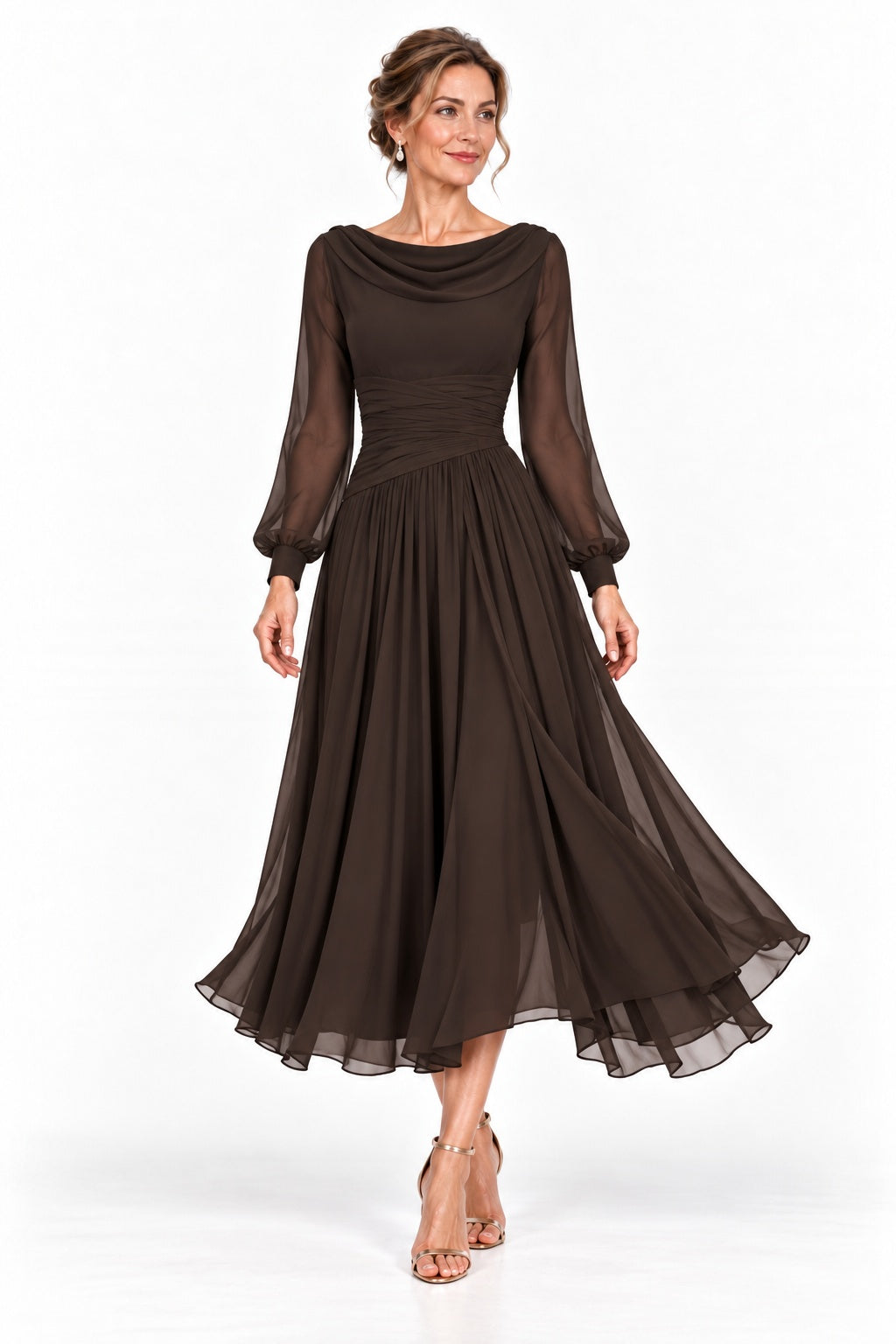 A-Line Tea Length Chiffon Mother of the Bride Dress CM0527