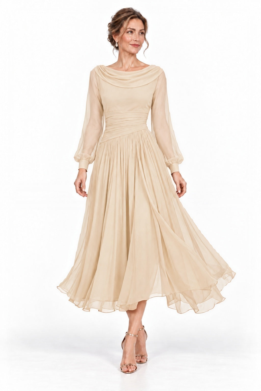 A-Line Tea Length Chiffon Mother of the Bride Dress CM0527