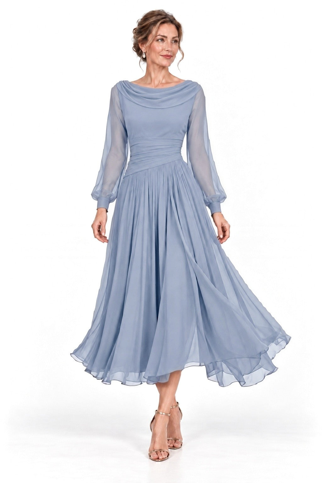 A-Line Tea Length Chiffon Mother of the Bride Dress CM0527