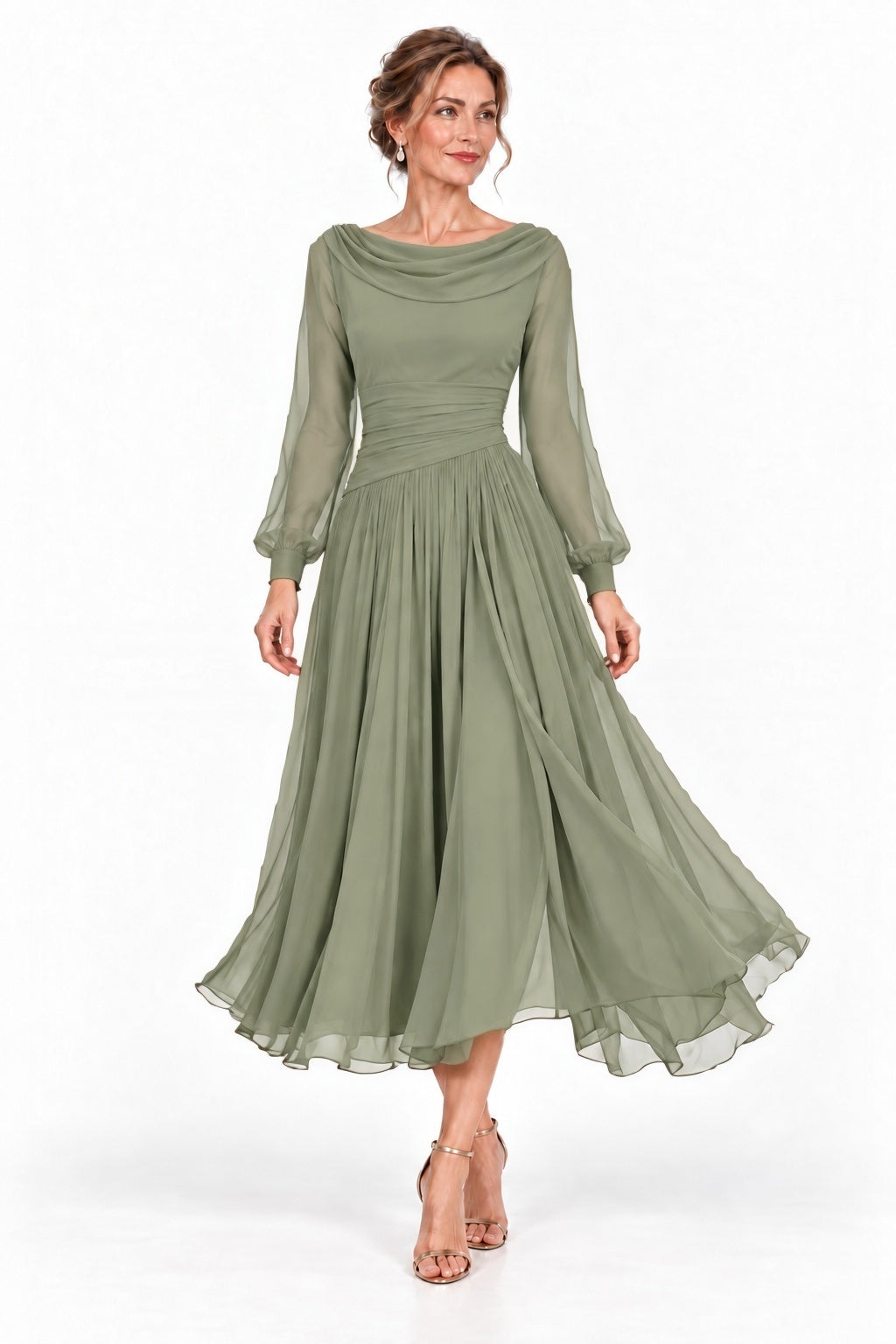 A-Line Tea Length Chiffon Mother of the Bride Dress CM0527