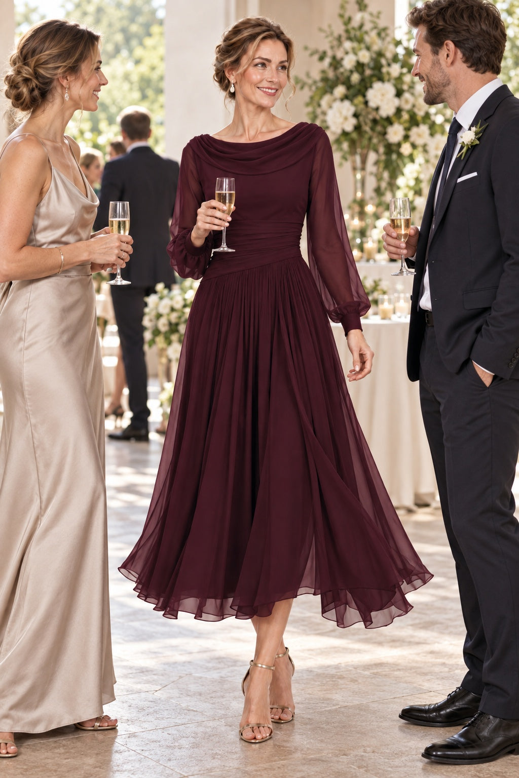 A-Line Tea Length Chiffon Mother of the Bride Dress CM0527