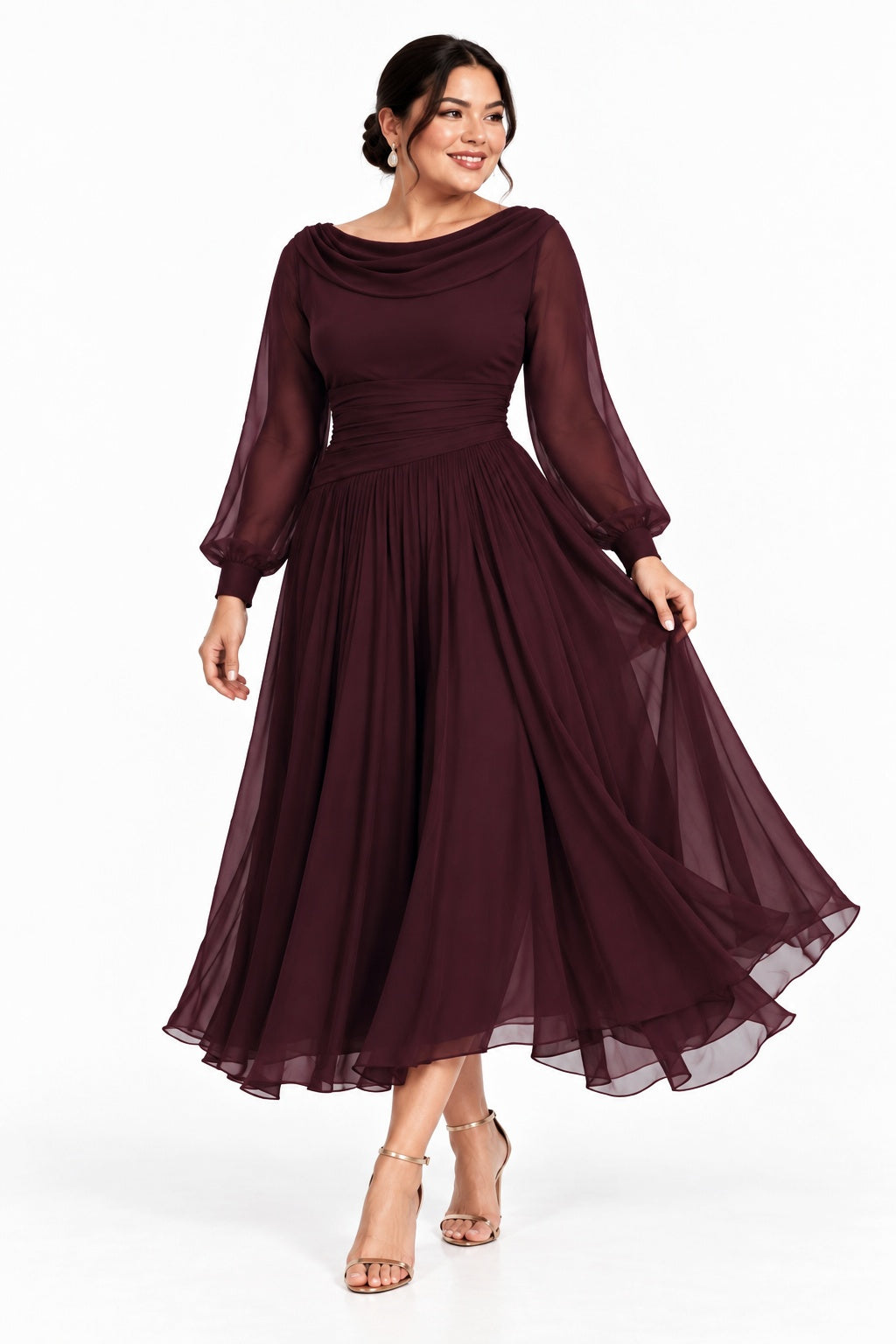 A-Line Tea Length Chiffon Mother of the Bride Dress CM0527