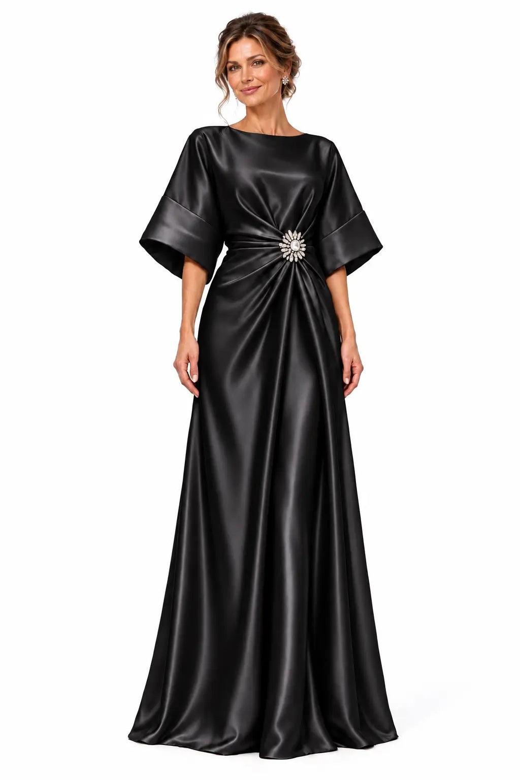 A-Line Floor Length Satin Mother of the Bride Dress CM0528 - Black - COCOMELODY