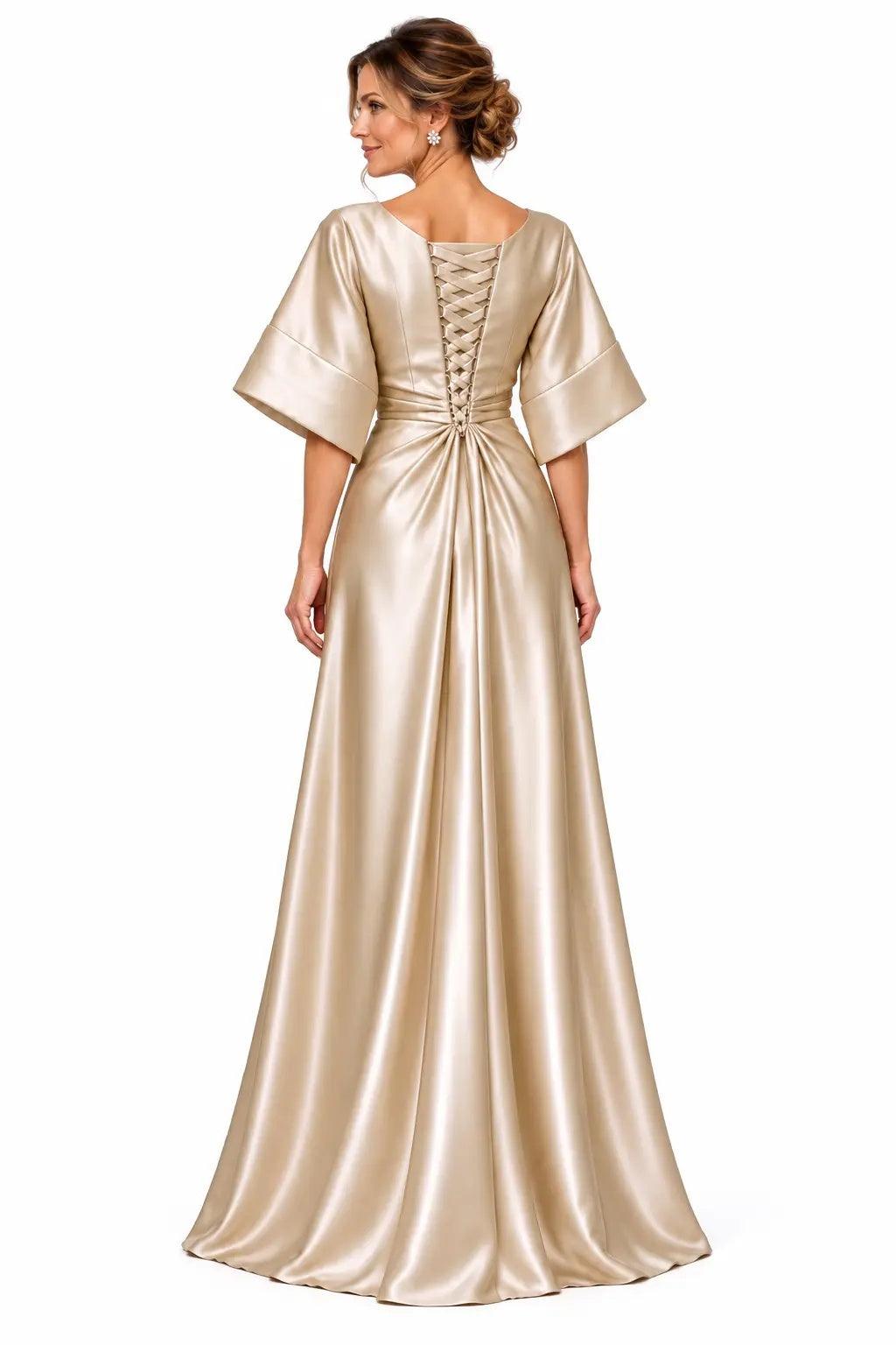 A-Line Floor Length Satin Mother of the Bride Dress CM0528 - Dark Champagne - COCOMELODY