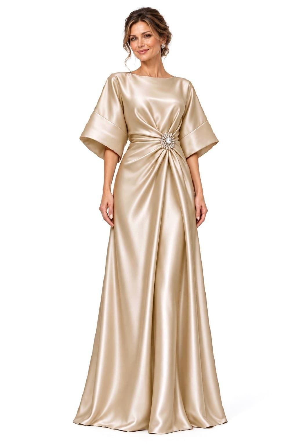 A-Line Floor Length Satin Mother of the Bride Dress CM0528 - Dark Champagne - COCOMELODY