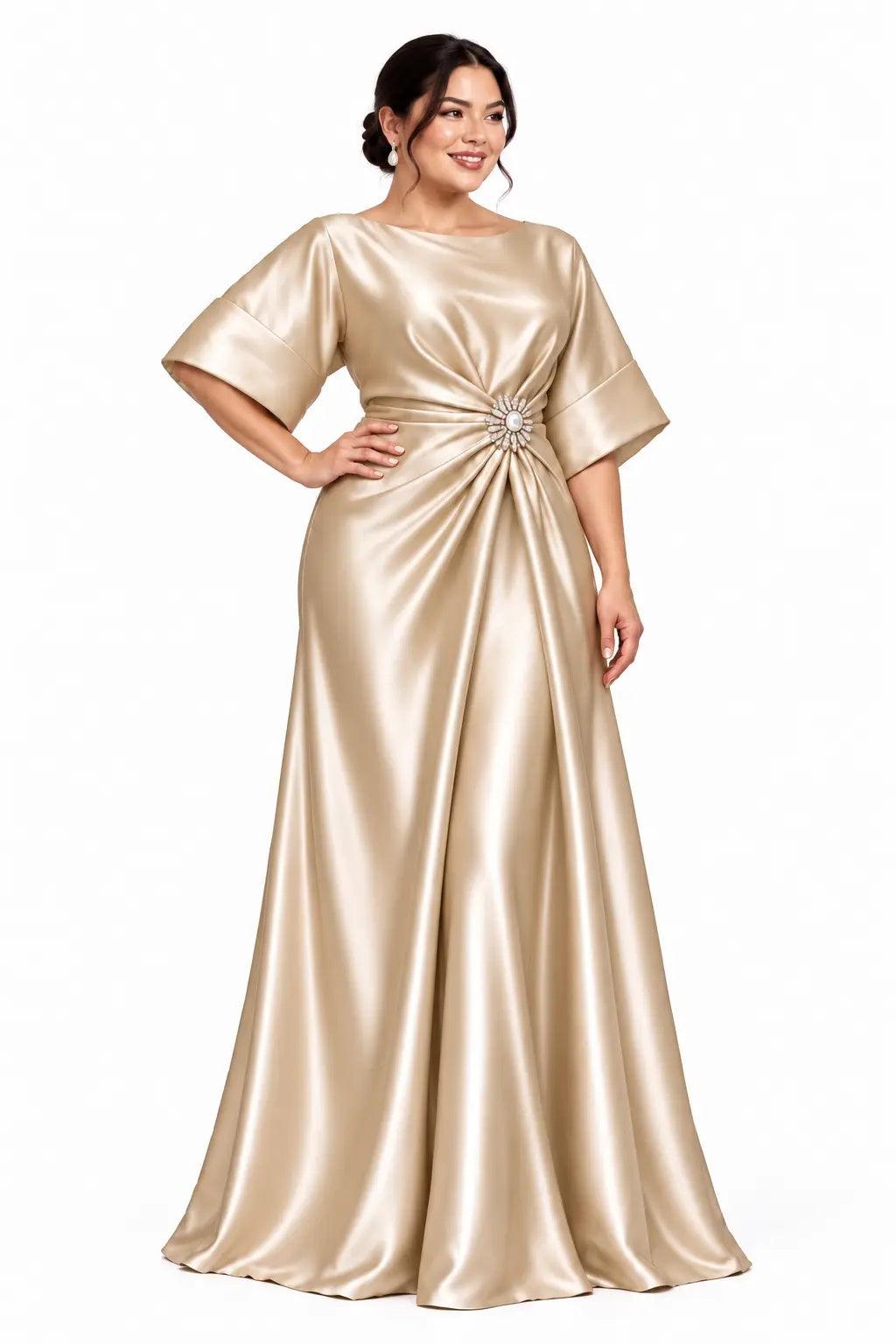 A-Line Floor Length Satin Mother of the Bride Dress CM0528 - Dark Champagne - COCOMELODY