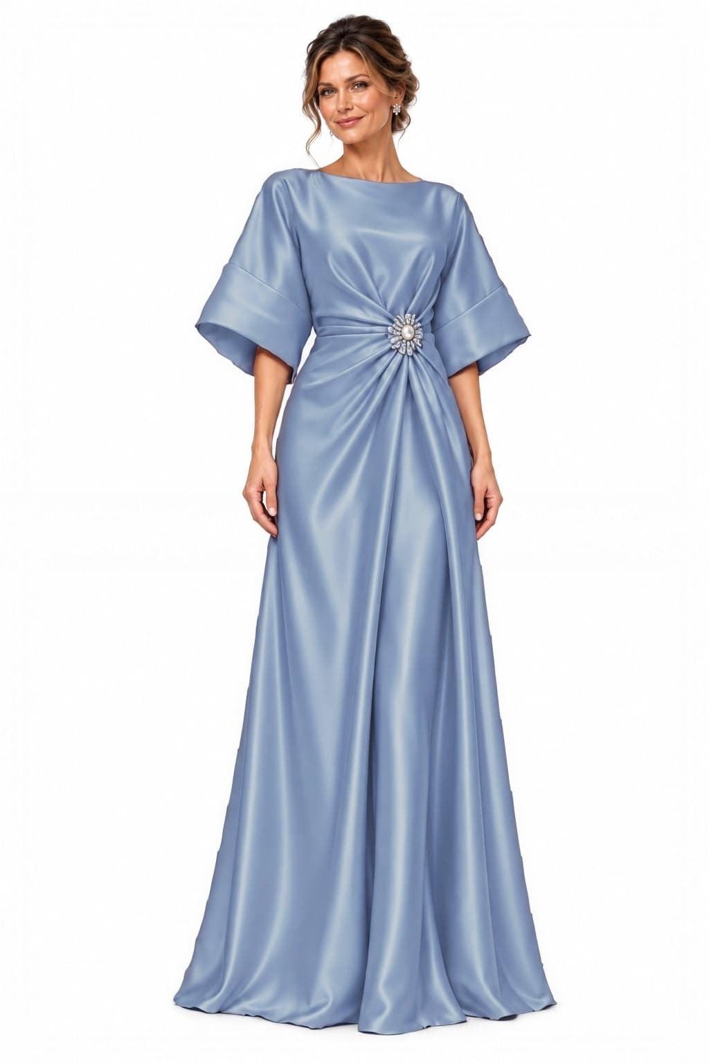 A-Line Floor Length Satin Mother of the Bride Dress CM0528 - Dusty Blue - COCOMELODY