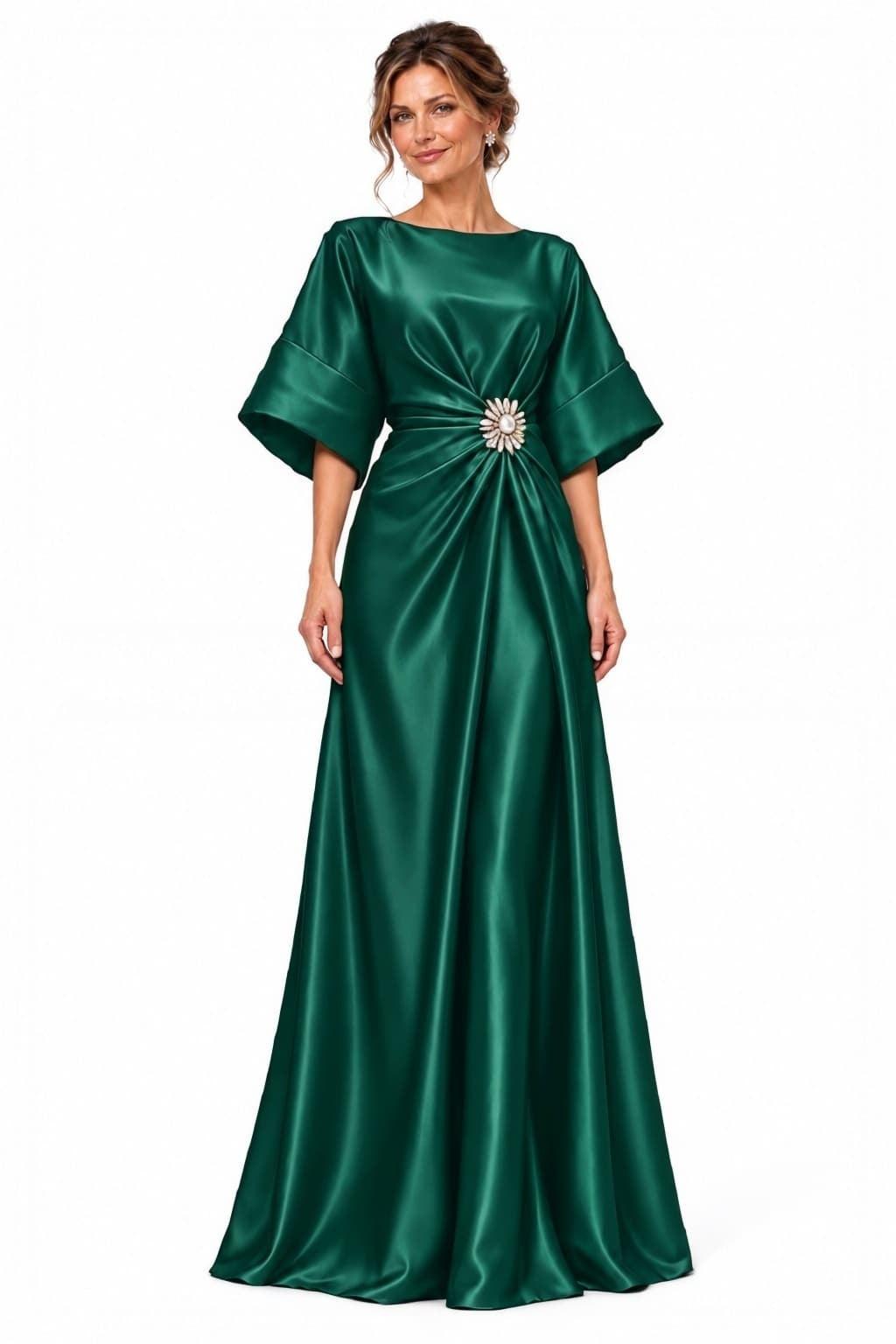 A-Line Floor Length Satin Mother of the Bride Dress CM0528 - Hunter Green - COCOMELODY