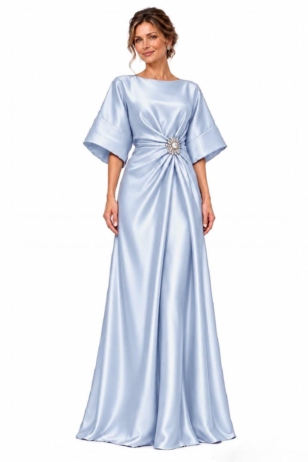 A-Line Floor Length Satin Mother of the Bride Dress CM0528 - Light Blue - COCOMELODY