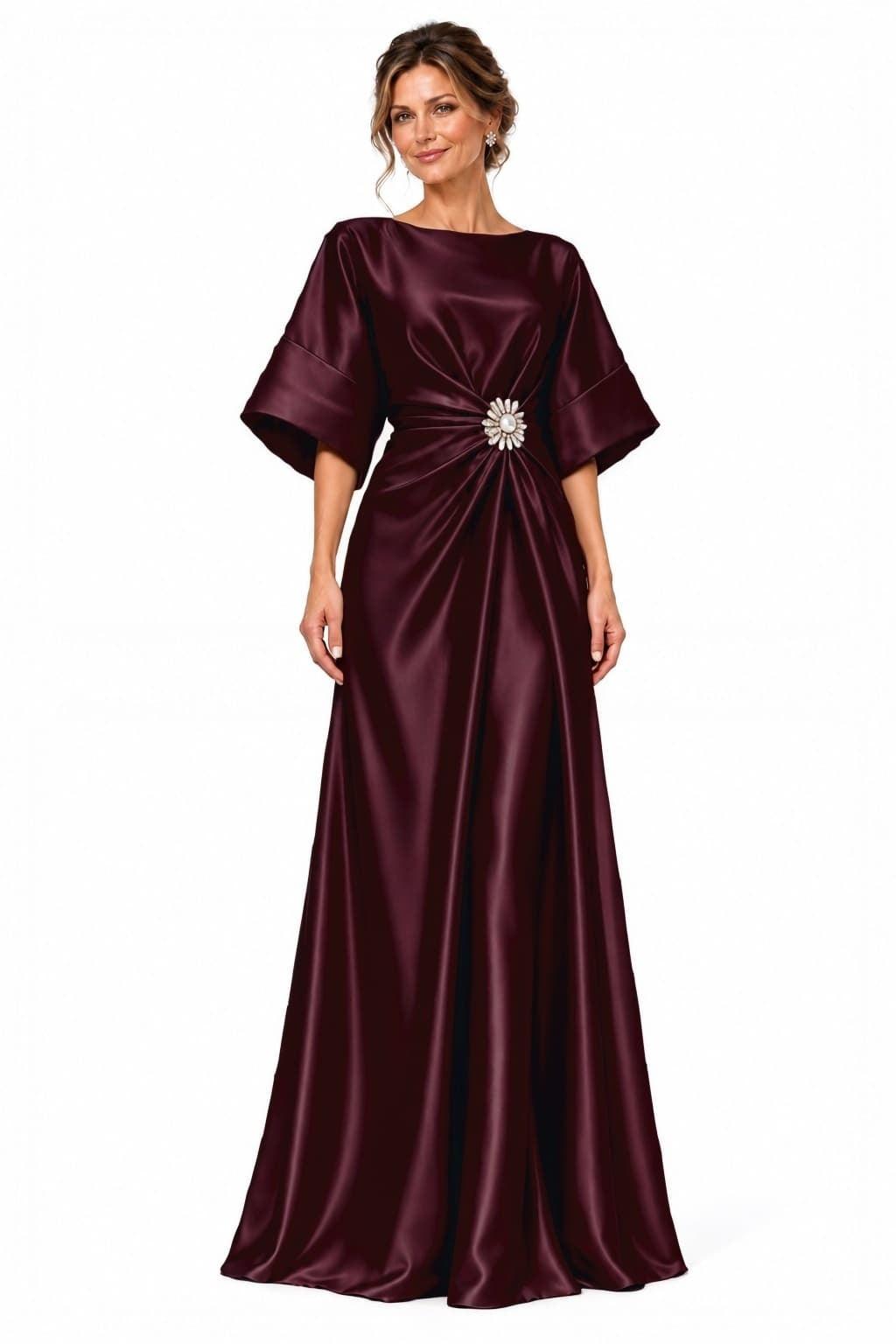 A-Line Floor Length Satin Mother of the Bride Dress CM0528 - Mulberry - COCOMELODY