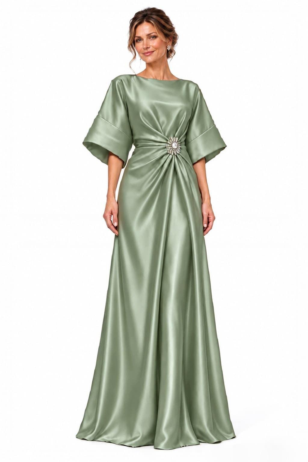 A-Line Floor Length Satin Mother of the Bride Dress CM0528 - Olive Green - COCOMELODY