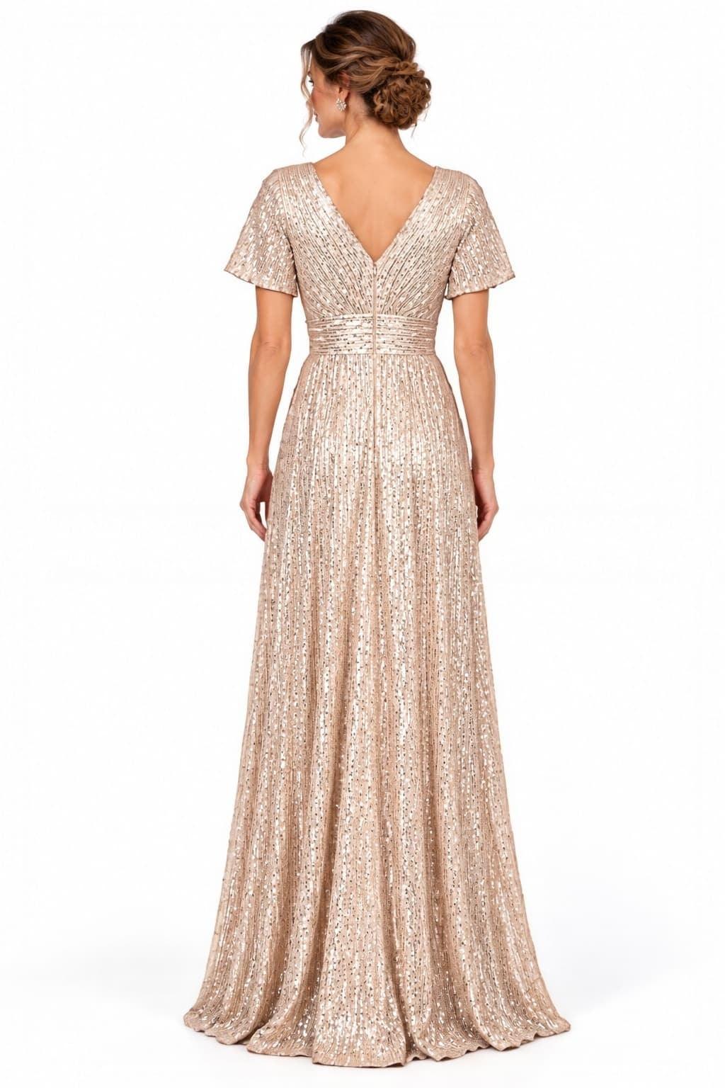 A-Line Floor Length Sequin Mother of the Bride Dress CM0529 - Dark Champagne - COCOMELODY