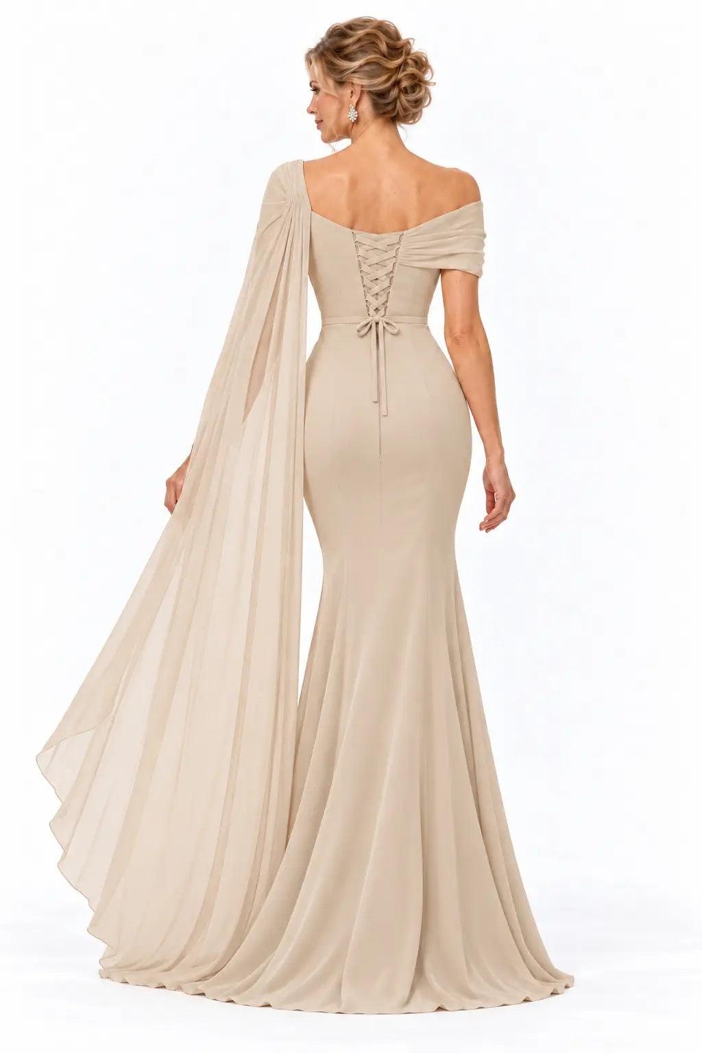 Trumpet-Mermaid Floor Length Chiffon Mother of the Bride Dress CM0530 - Champagne - COCOMELODY