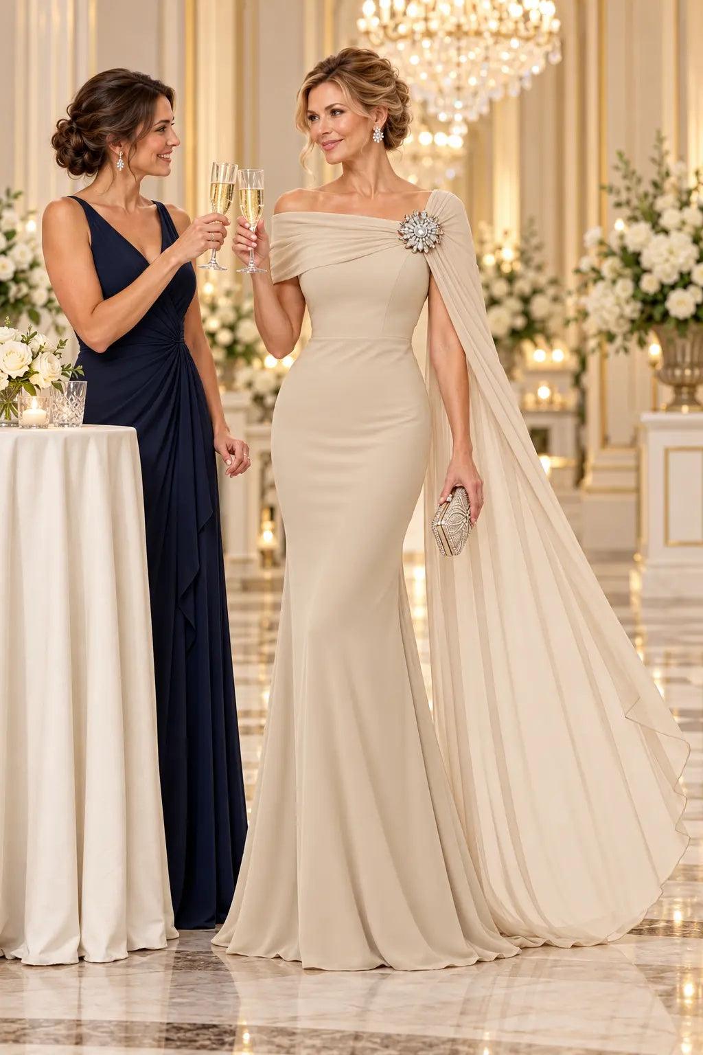 Trumpet-Mermaid Floor Length Chiffon Mother of the Bride Dress CM0530 - Champagne - COCOMELODY