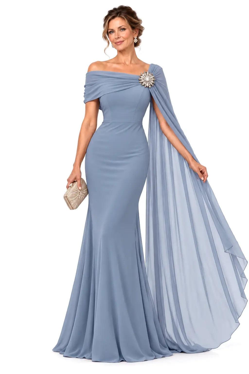 Trumpet-Mermaid Floor Length Chiffon Mother of the Bride Dress CM0530 - Dusty Blue - COCOMELODY