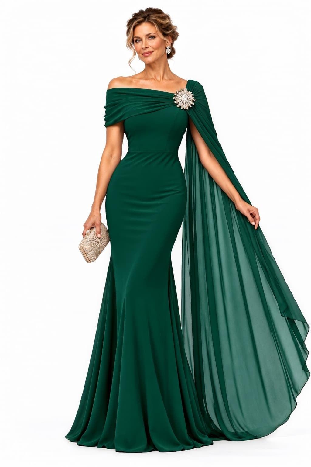 Trumpet-Mermaid Floor Length Chiffon Mother of the Bride Dress CM0530 - Hunter Green - COCOMELODY