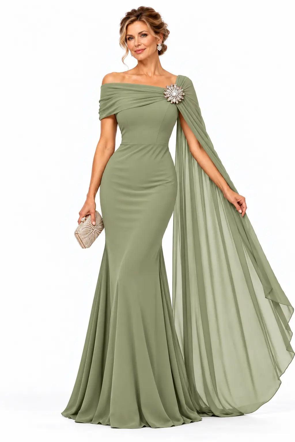 Trumpet-Mermaid Floor Length Chiffon Mother of the Bride Dress CM0530 - Olive Green - COCOMELODY
