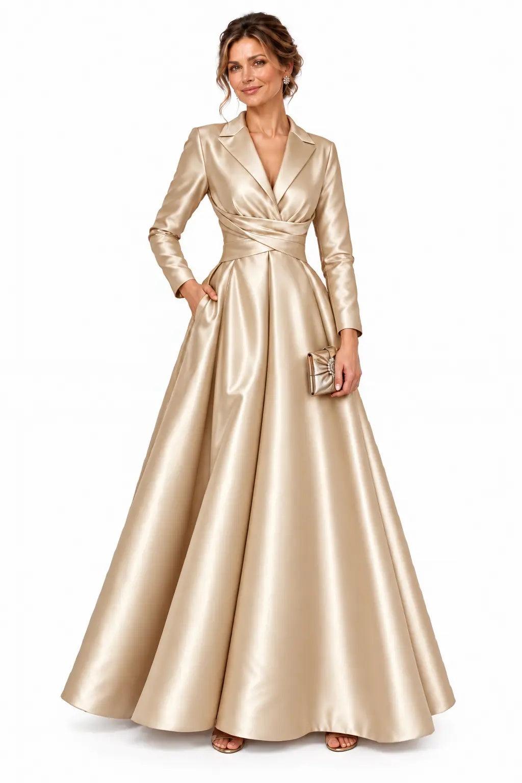 A-Line Floor Length Satin Mother of the Bride Dress CM0531 - Dark Champagne - COCOMELODY