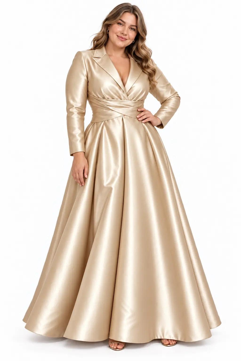 A-Line Floor Length Satin Mother of the Bride Dress CM0531 - Dark Champagne - COCOMELODY