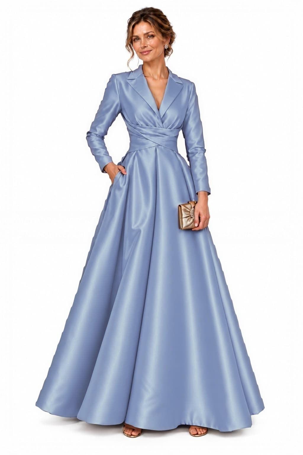 A-Line Floor Length Satin Mother of the Bride Dress CM0531 - Dusty Blue - COCOMELODY