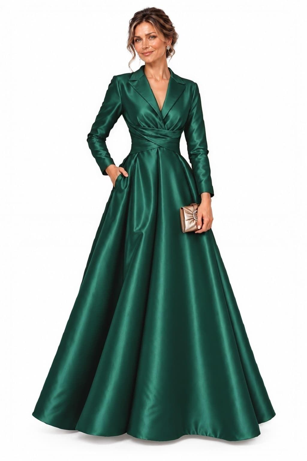 A-Line Floor Length Satin Mother of the Bride Dress CM0531 - Hunter Green - COCOMELODY