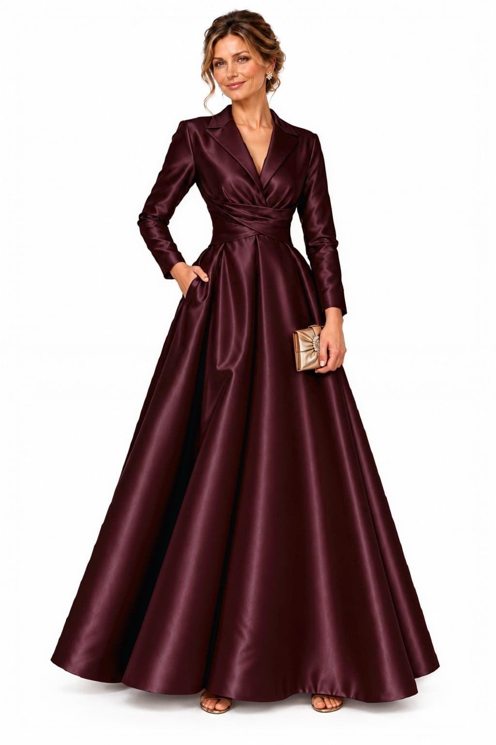 A-Line Floor Length Satin Mother of the Bride Dress CM0531 - Mulberry - COCOMELODY