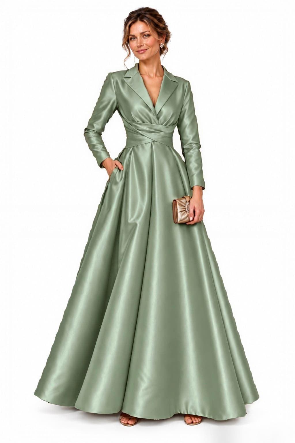 A-Line Floor Length Satin Mother of the Bride Dress CM0531 - Olive Green - COCOMELODY