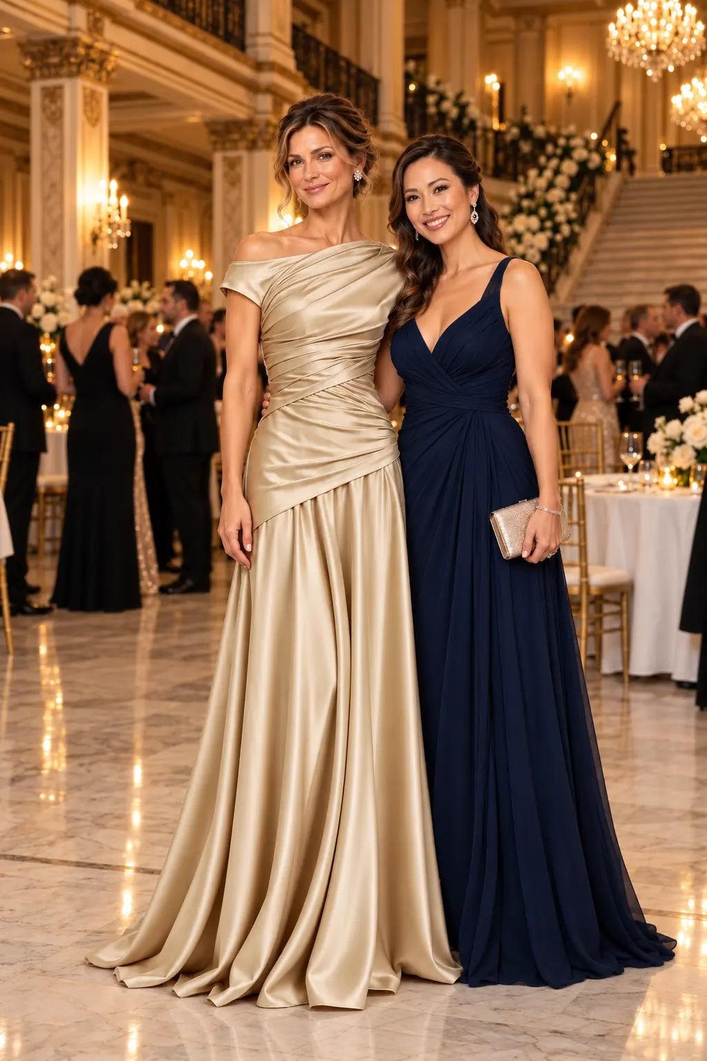 A-Line Floor Length Stretch Satin Mother of the Bride Dress CM0532 - Dark Champagne - COCOMELODY