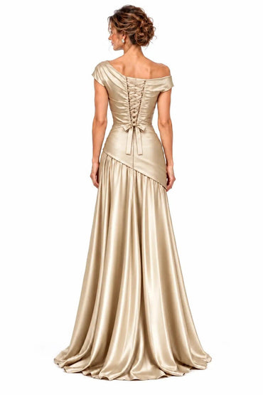 A-Line Floor Length Stretch Satin Mother of the Bride Dress CM0532 - Dark Champagne - COCOMELODY