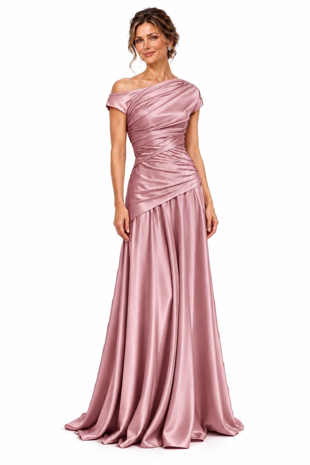 A-Line Floor Length Stretch Satin Mother of the Bride Dress CM0532 - Duaty Rose - COCOMELODY