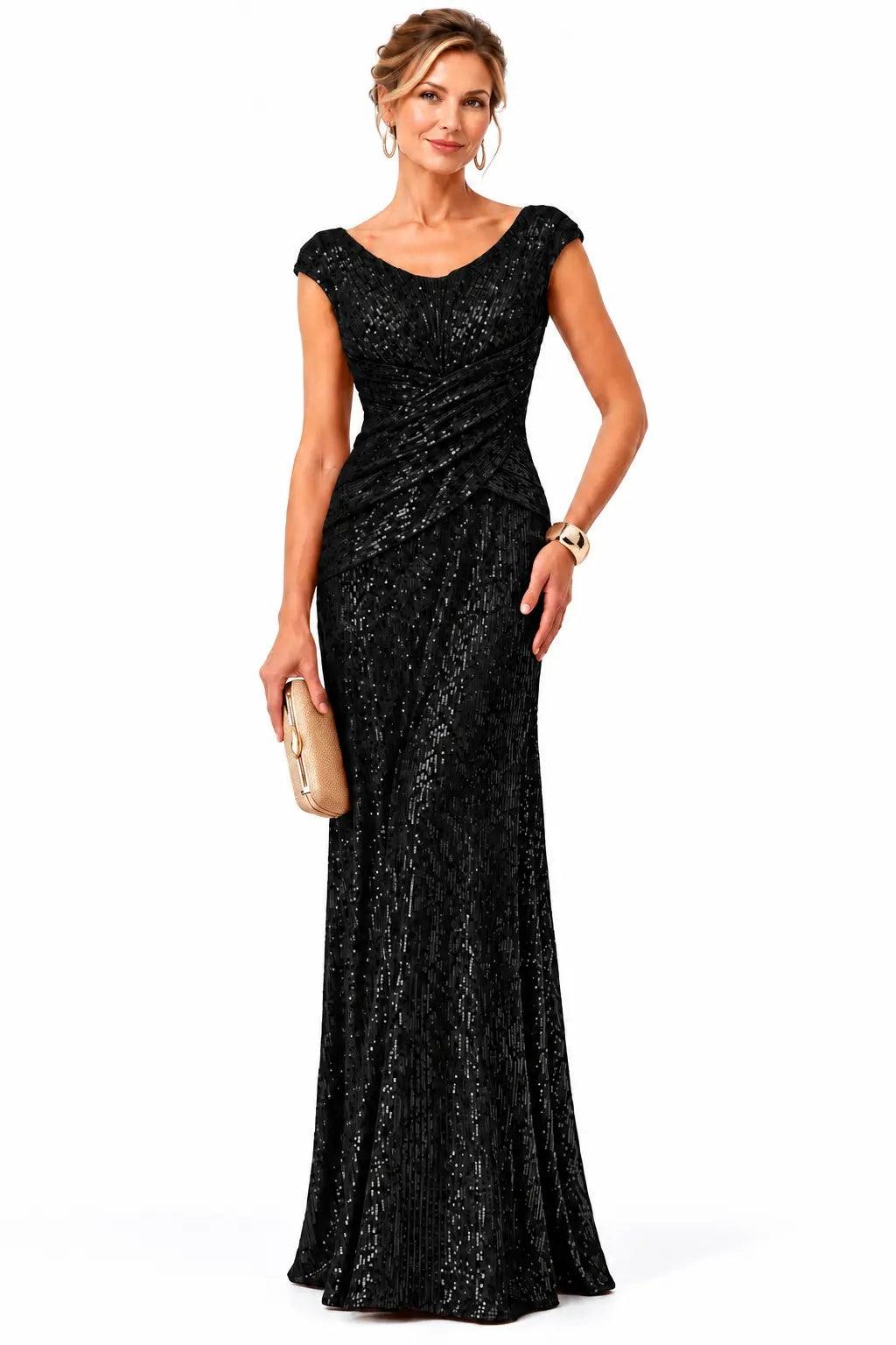 Sheath-Column Floor Length Sequin Mother of the Bride Dress CM0533 - Black - COCOMELODY