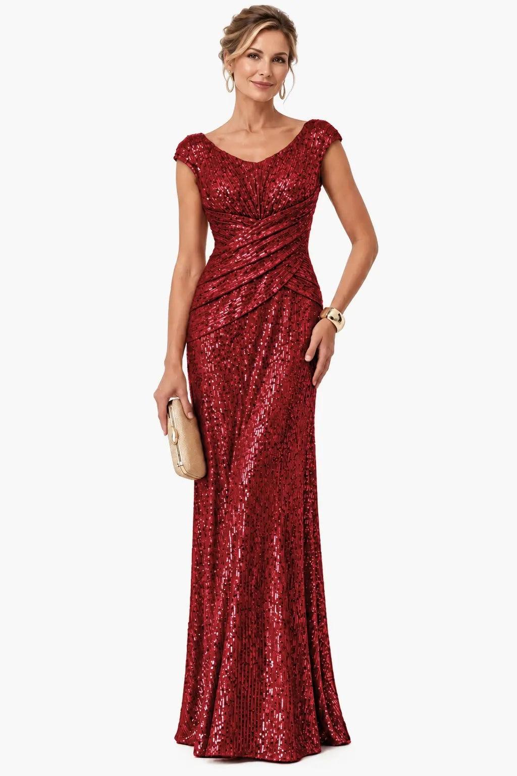 Sheath-Column Floor Length Sequin Mother of the Bride Dress CM0533 - Burgundy - COCOMELODY