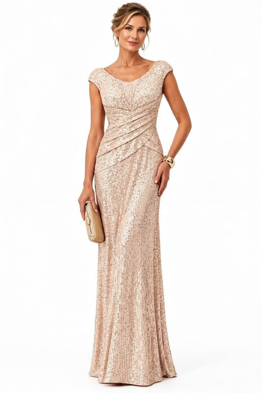 Sheath-Column Floor Length Sequin Mother of the Bride Dress CM0533 - Dark Champagne - COCOMELODY