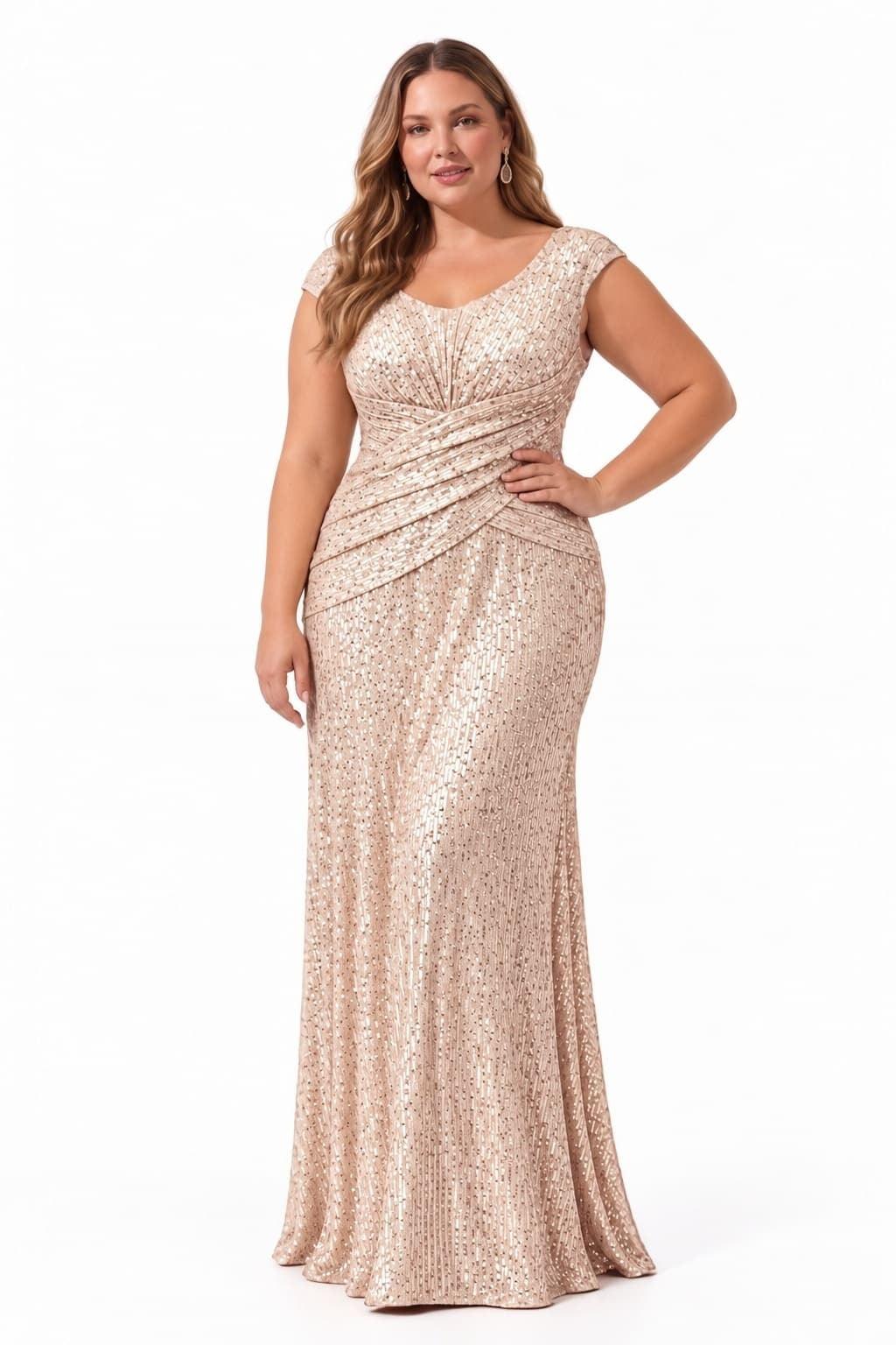 Sheath-Column Floor Length Sequin Mother of the Bride Dress CM0533 - Dark Champagne - COCOMELODY
