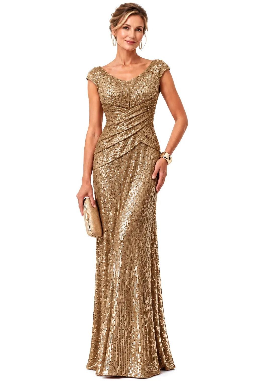 Sheath-Column Floor Length Sequin Mother of the Bride Dress CM0533 - Gold - COCOMELODY