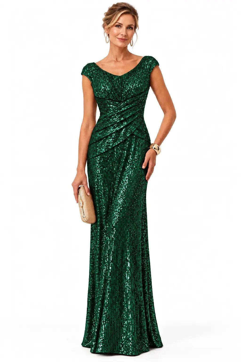 Sheath-Column Floor Length Sequin Mother of the Bride Dress CM0533 - Hunter Green - COCOMELODY