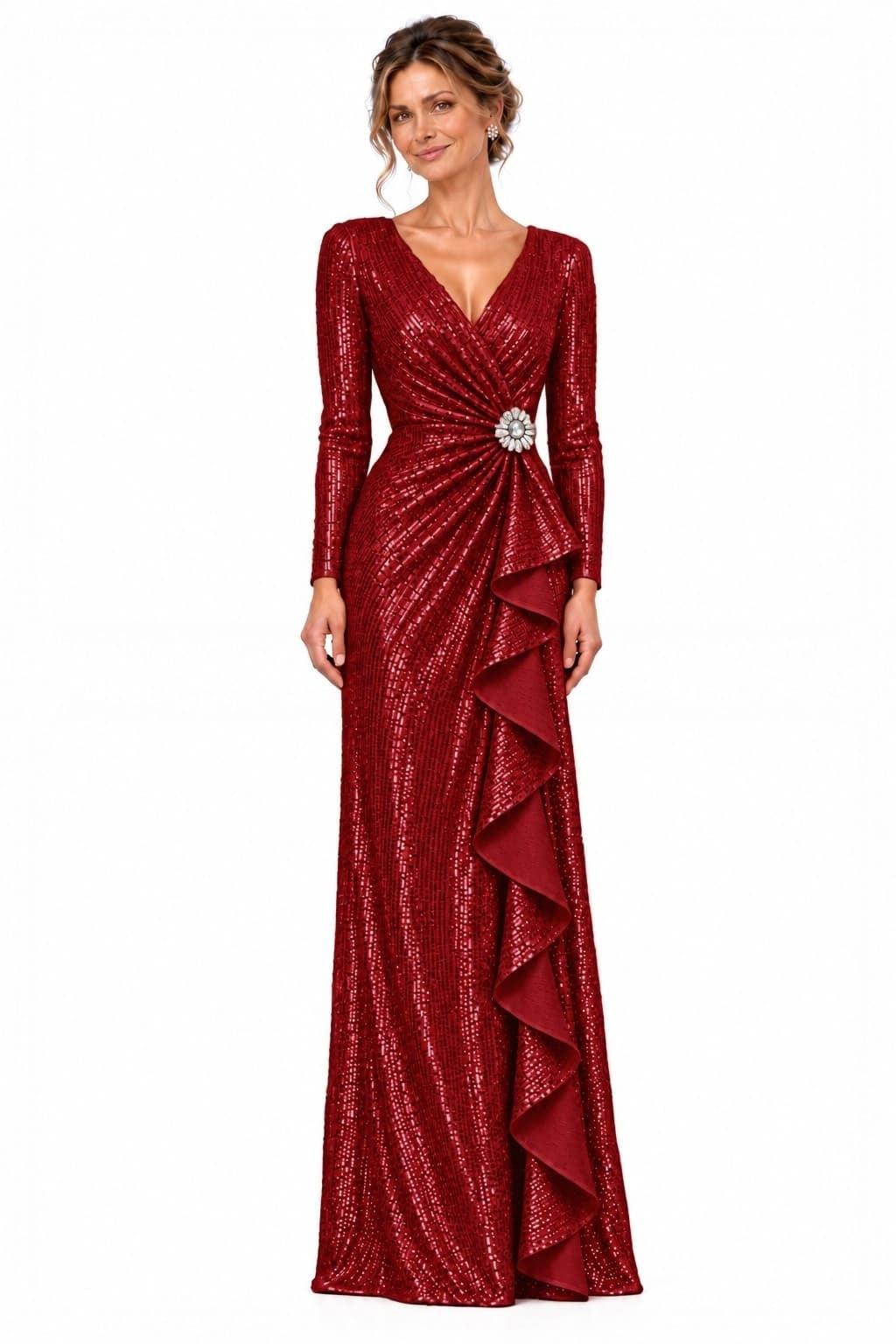 Sheath-Column Floor Length Sequin Mother of the Bride Dress CM0534 - Burgundy - COCOMELODY