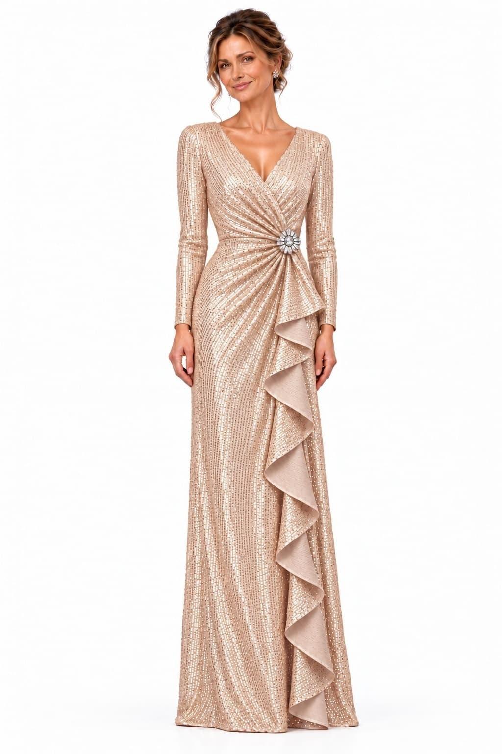 Sheath-Column Floor Length Sequin Mother of the Bride Dress CM0534 - Dark Champagne - COCOMELODY