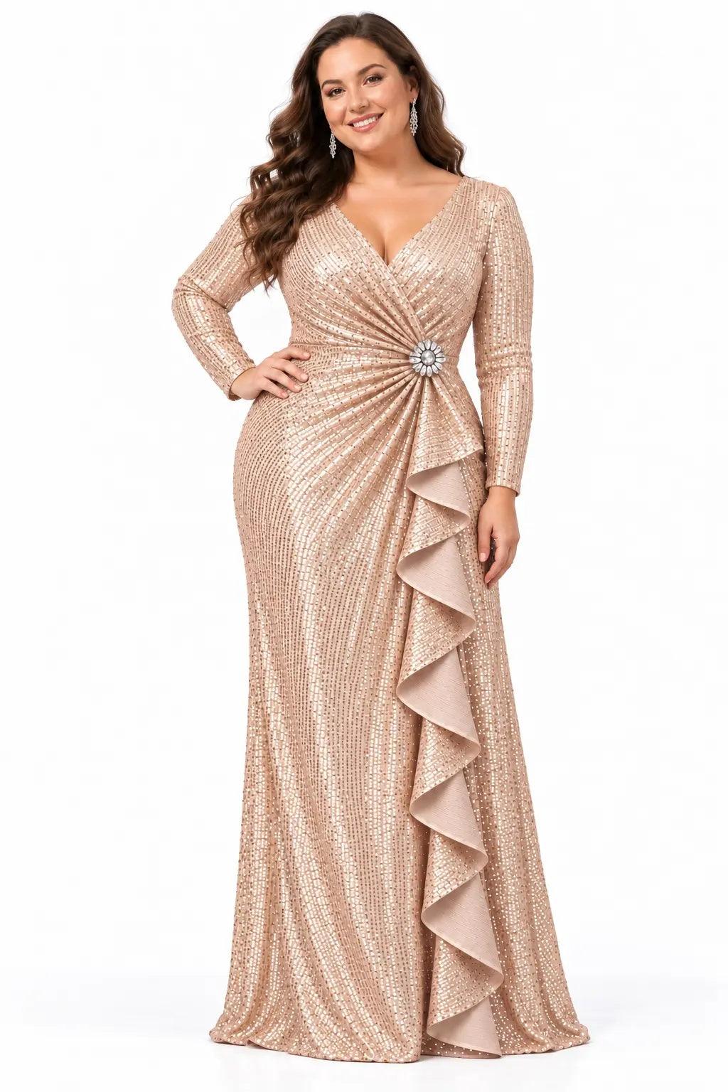 Sheath-Column Floor Length Sequin Mother of the Bride Dress CM0534 - Dark Champagne - COCOMELODY