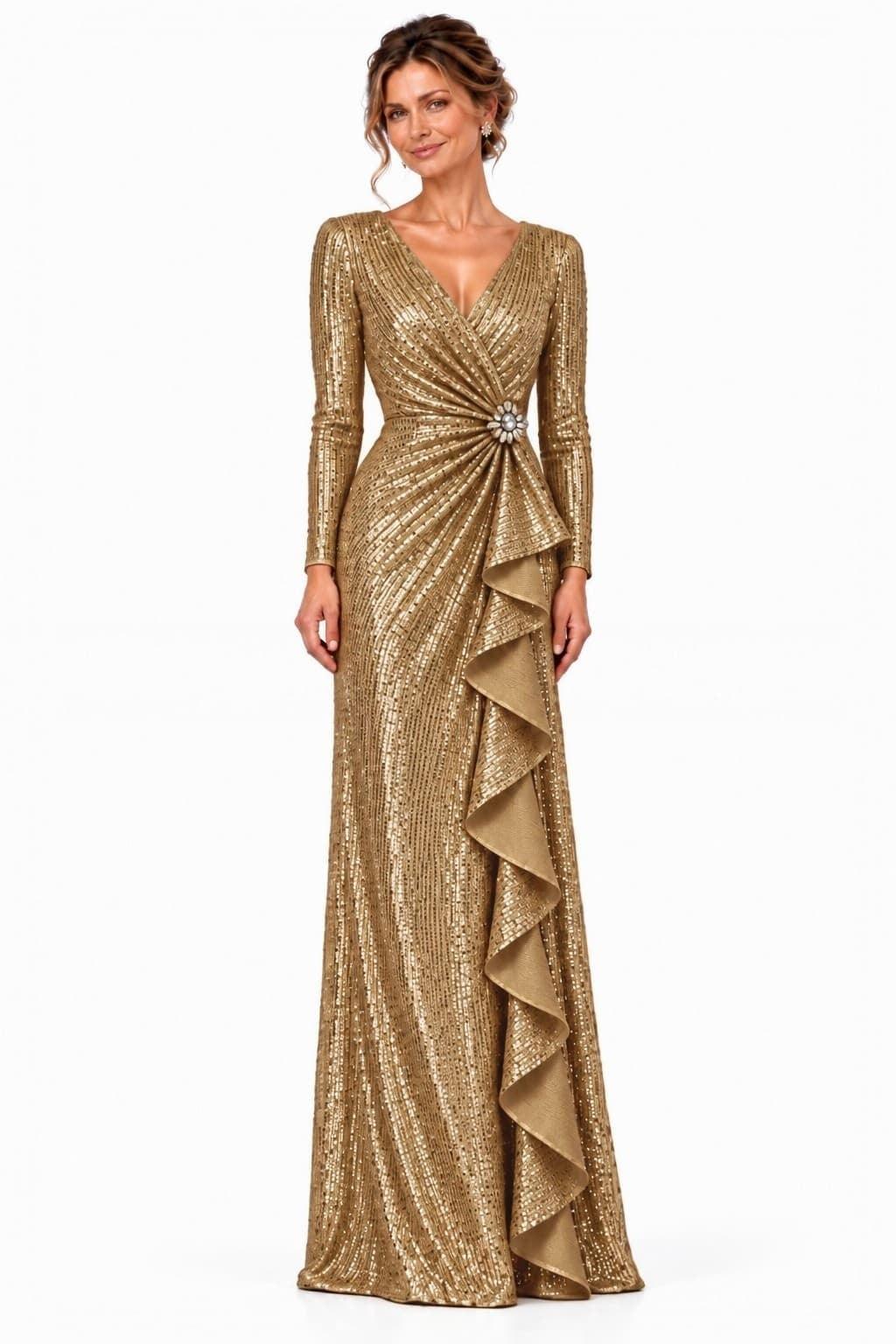 Sheath-Column Floor Length Sequin Mother of the Bride Dress CM0534 - Gold - COCOMELODY