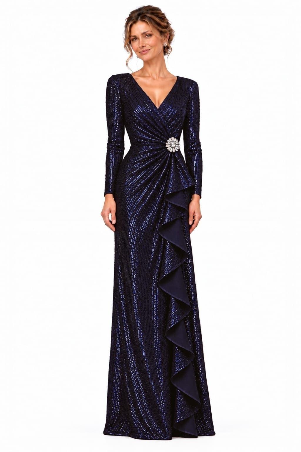 Sheath-Column Floor Length Sequin Mother of the Bride Dress CM0534 - Navy - COCOMELODY