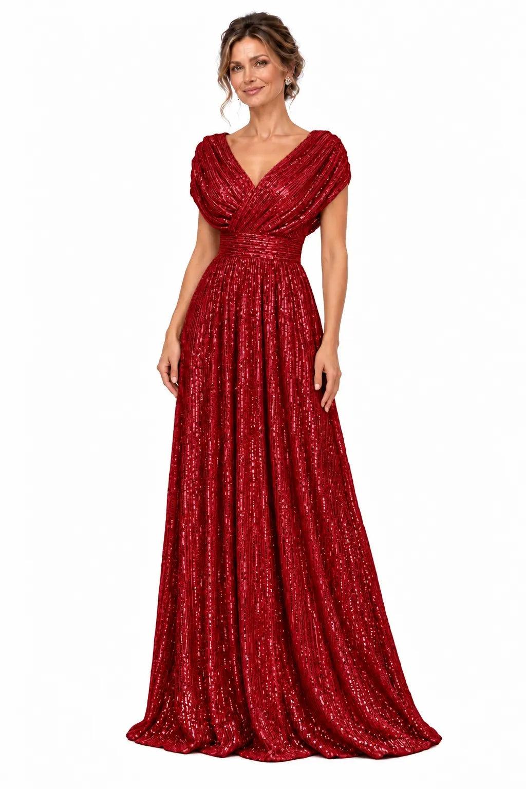 A-Line Floor Length Sequin Mother of the Bride Dress CM0535 - Burgundy - COCOMELODY