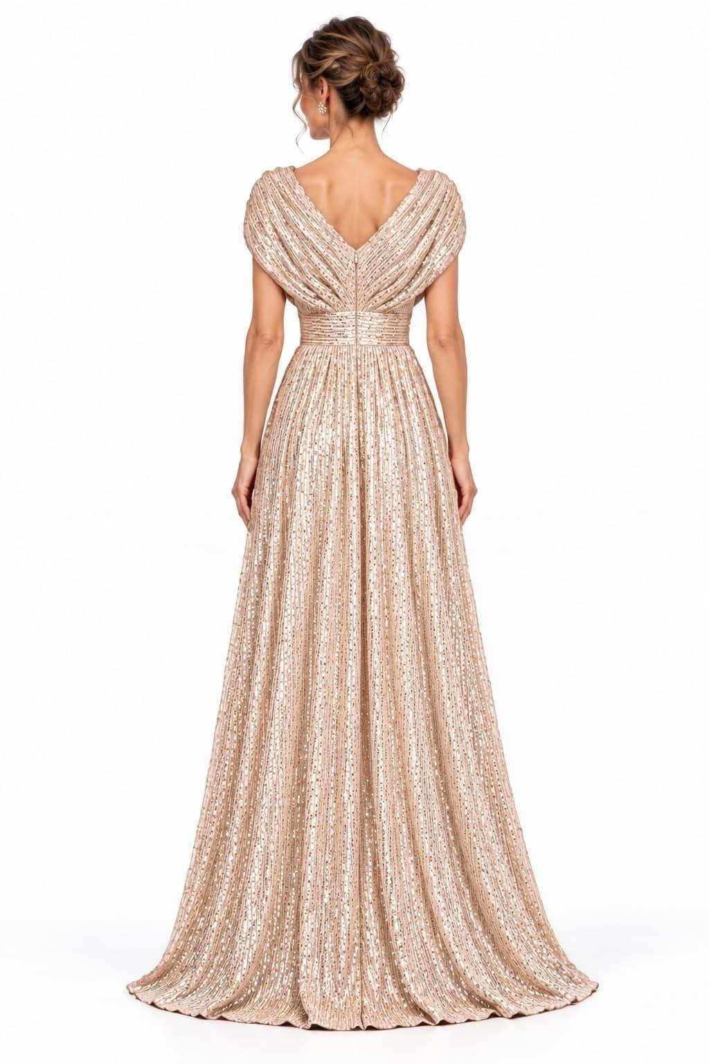 A-Line Floor Length Sequin Mother of the Bride Dress CM0535 - Dark Champagne - COCOMELODY