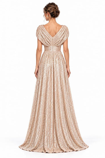 A-Line Floor Length Sequin Mother of the Bride Dress CM0535 - Dark Champagne - COCOMELODY