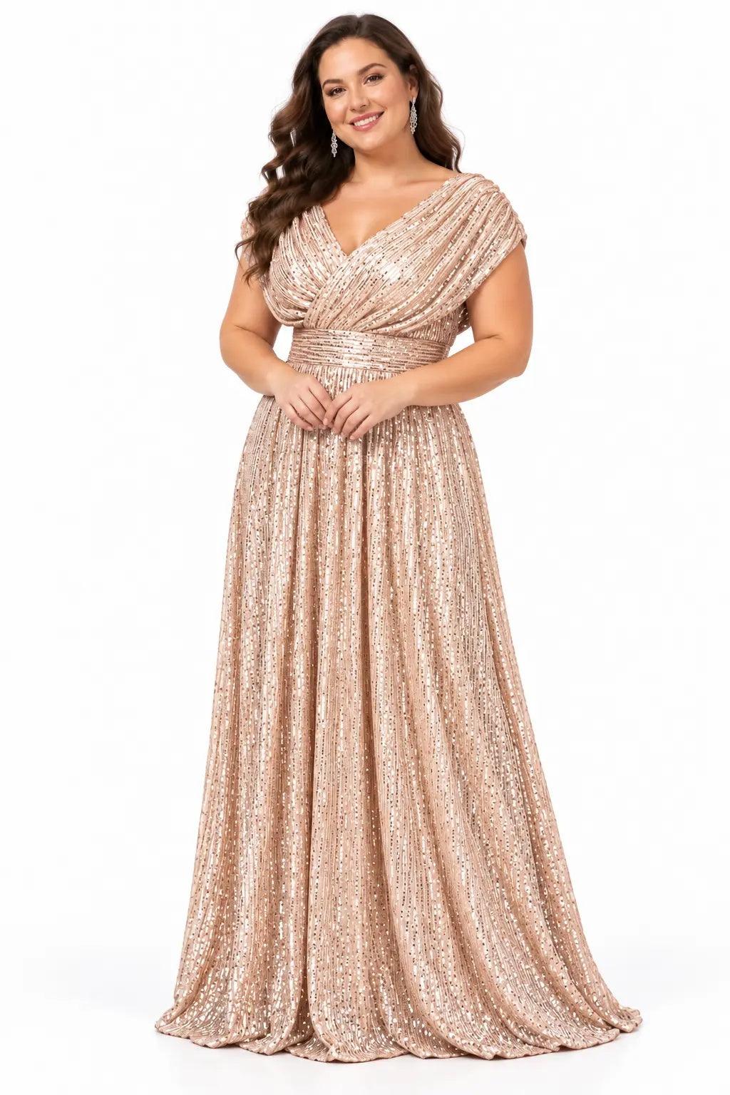 A-Line Floor Length Sequin Mother of the Bride Dress CM0535 - Dark Champagne - COCOMELODY
