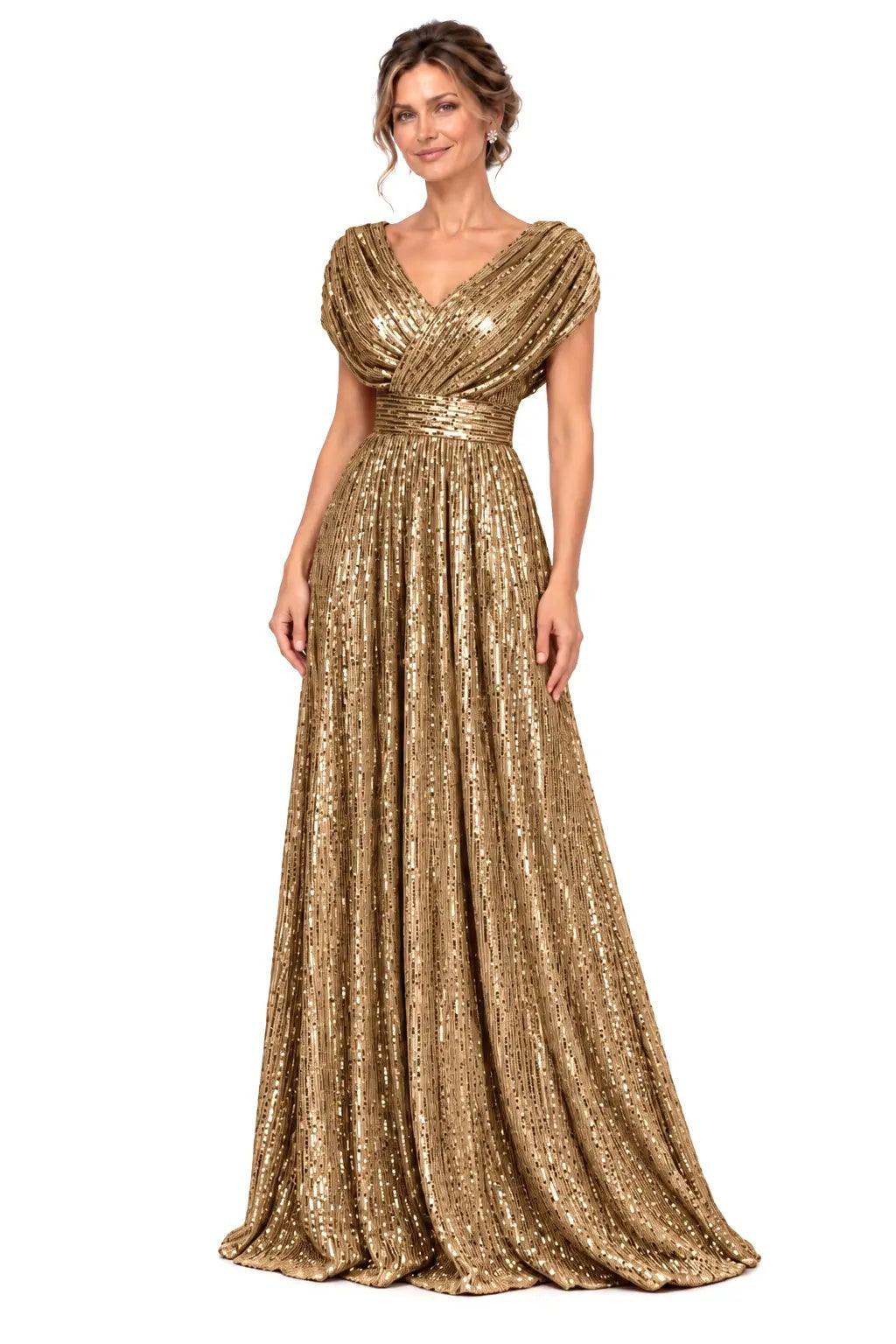 A-Line Floor Length Sequin Mother of the Bride Dress CM0535 - Gold - COCOMELODY