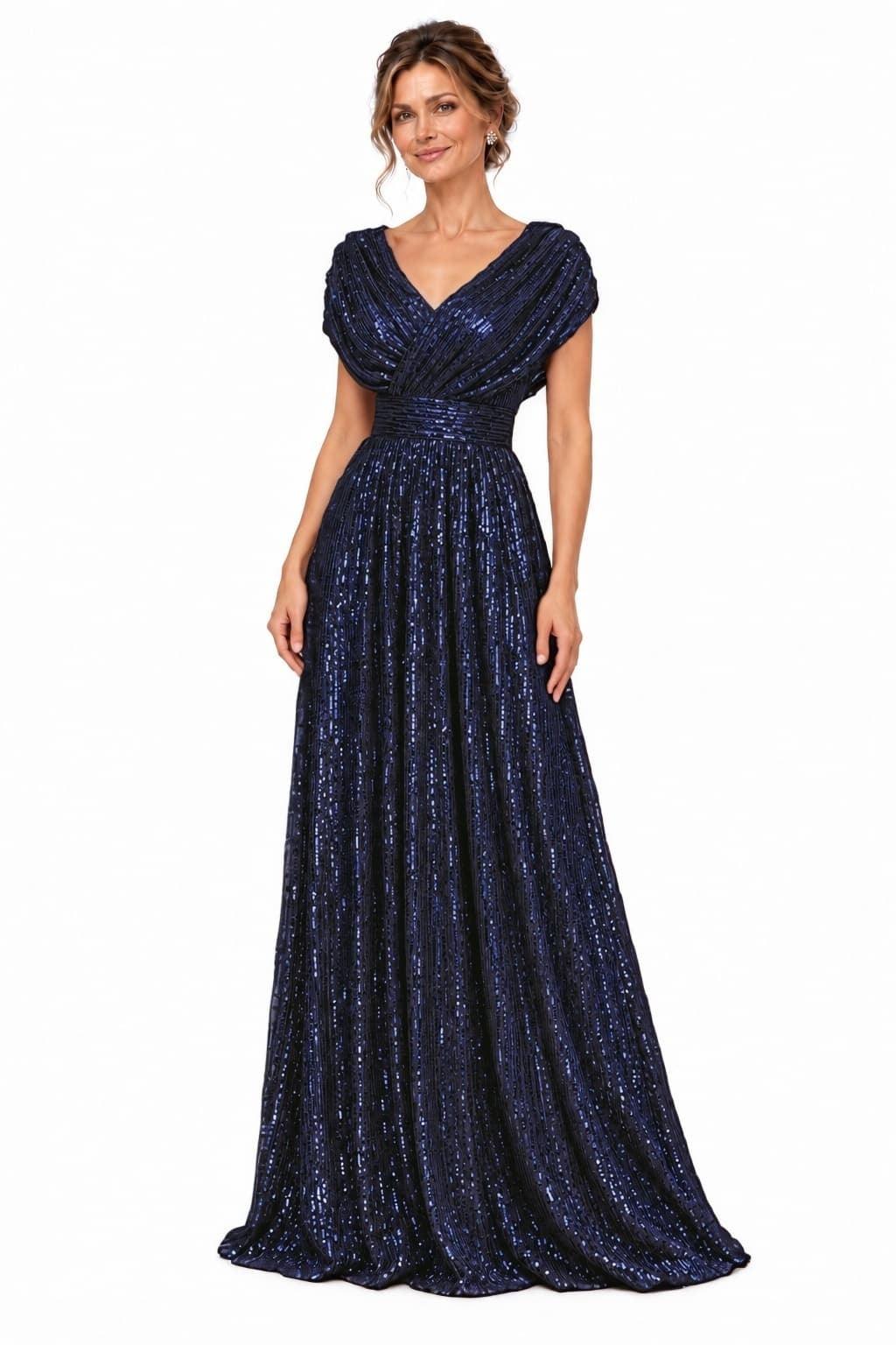 A-Line Floor Length Sequin Mother of the Bride Dress CM0535 - Navy - COCOMELODY