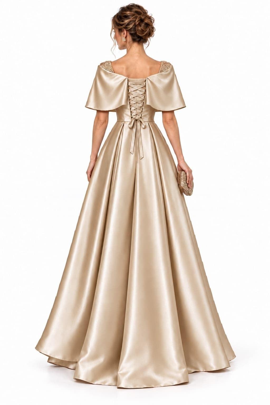 A-Line High-Low Satin Mother of the Bride Dress CM0536 - Dark Champagne - COCOMELODY