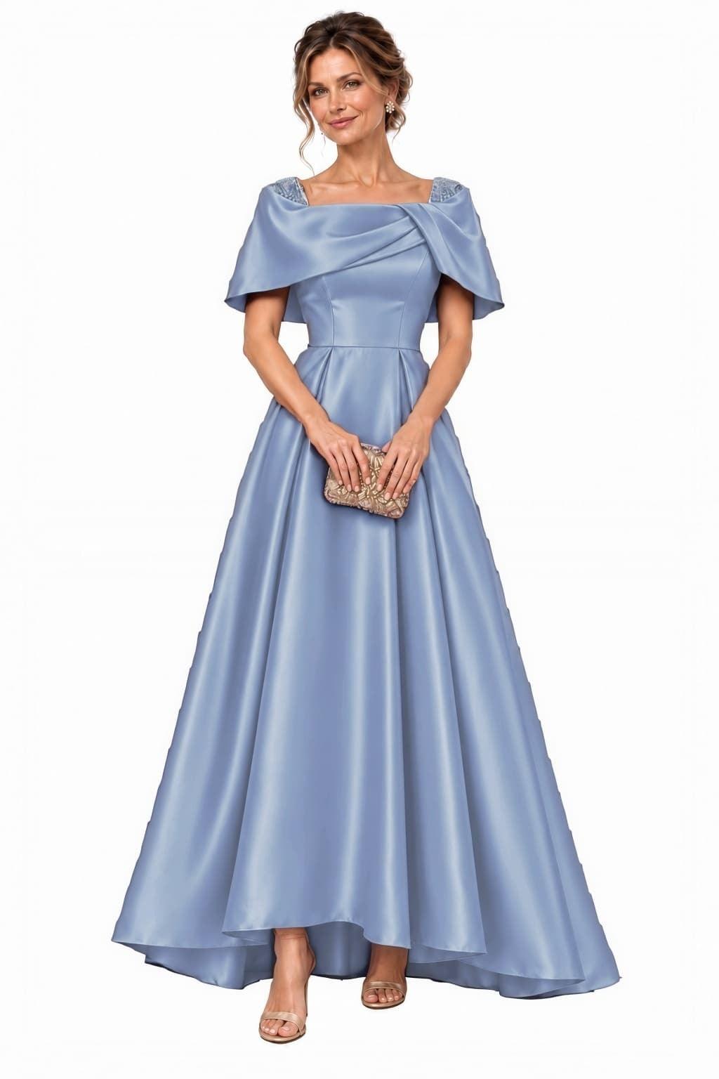 A-Line High-Low Satin Mother of the Bride Dress CM0536 - Dusty Blue - COCOMELODY